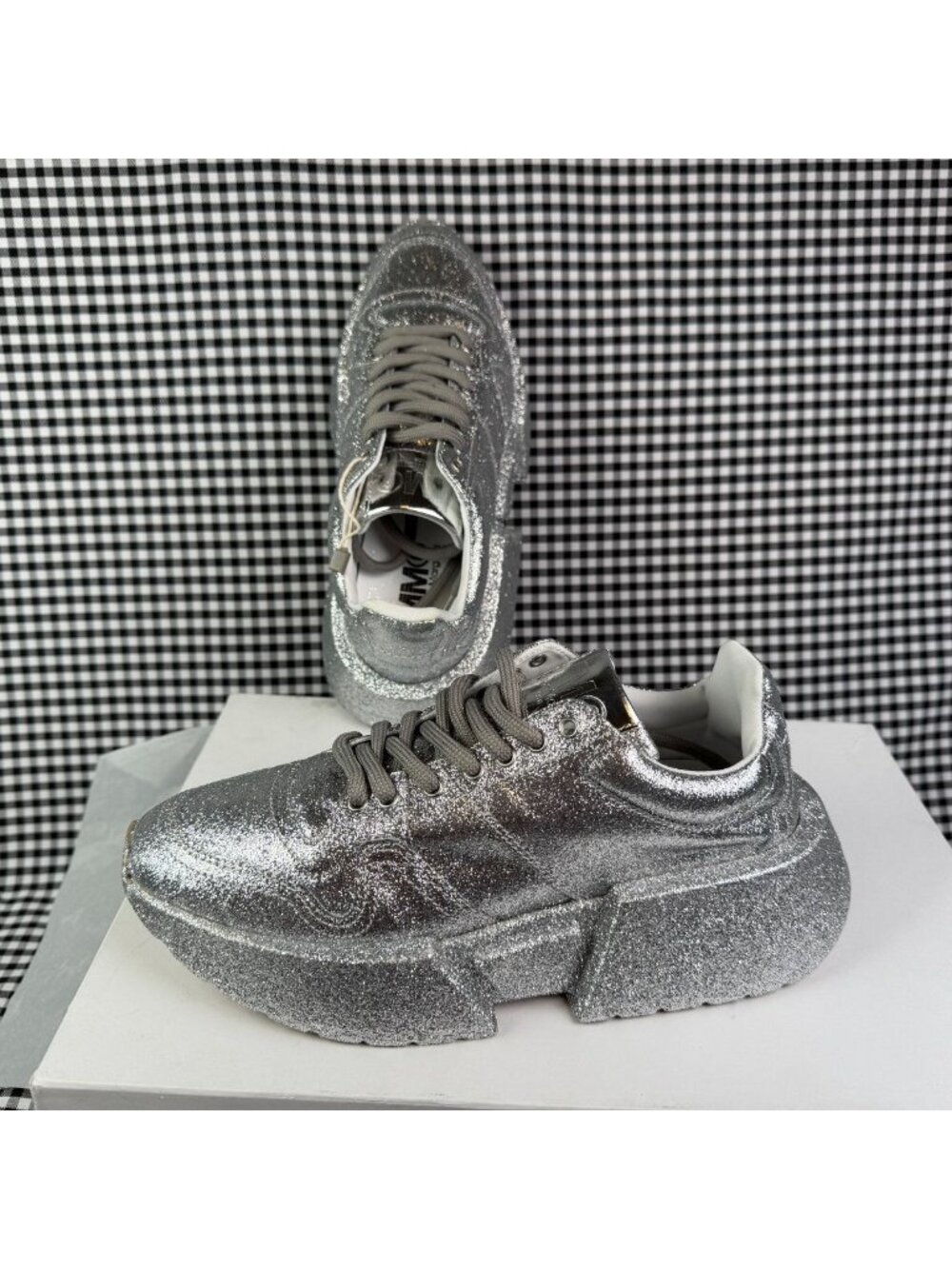 MM6 Maison Margiela Silver Glitter Chunky Sneakers EU 37 Women’s US 7 w/ Box